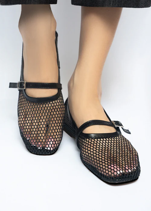 Fishnet Ballet Pumps - Black - Image 3