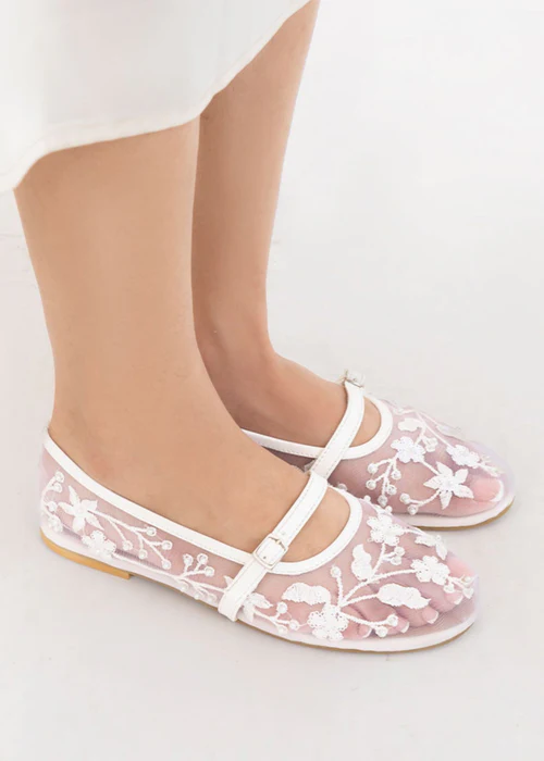 Embroidered Ballet Pumps - White - Image 3